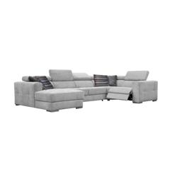 Canapé d'angle u convertible relax gauche quartz tissu gris clair pas cher