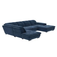 Canapé grand angle convertible droite andy iii tissu bella bleu pas cher