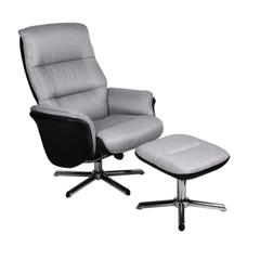 Fauteuil relax et repose pieds clifton tissu gris et pu noir pas cher